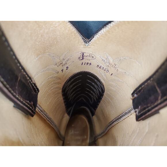 Vintage Justin 1195 Full Chocolate Glazed Pig Western Cowboy Boots US Men's 9 D - Picture 10 of 14